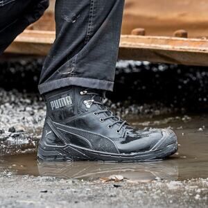 Puma Men's 8 Black Leather Conquest CTX High Safety Work Shoes Lace Up LH2-38